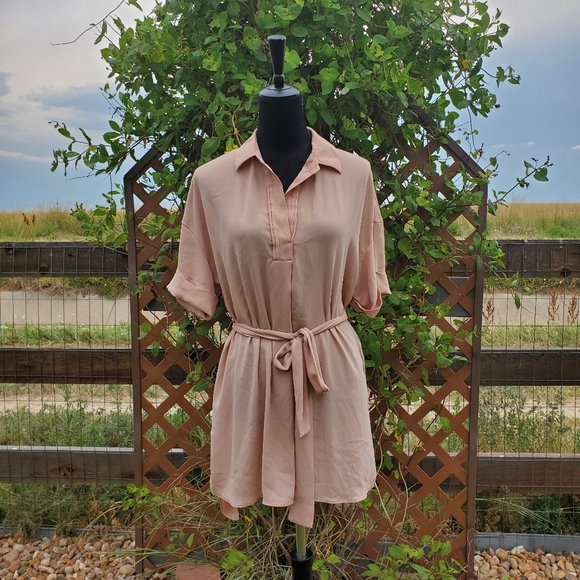 Worthington V-Neck Cuffed Sleeve Tie Waist Tunic Blouse Women's Medium EUC - Picture 7 of 16